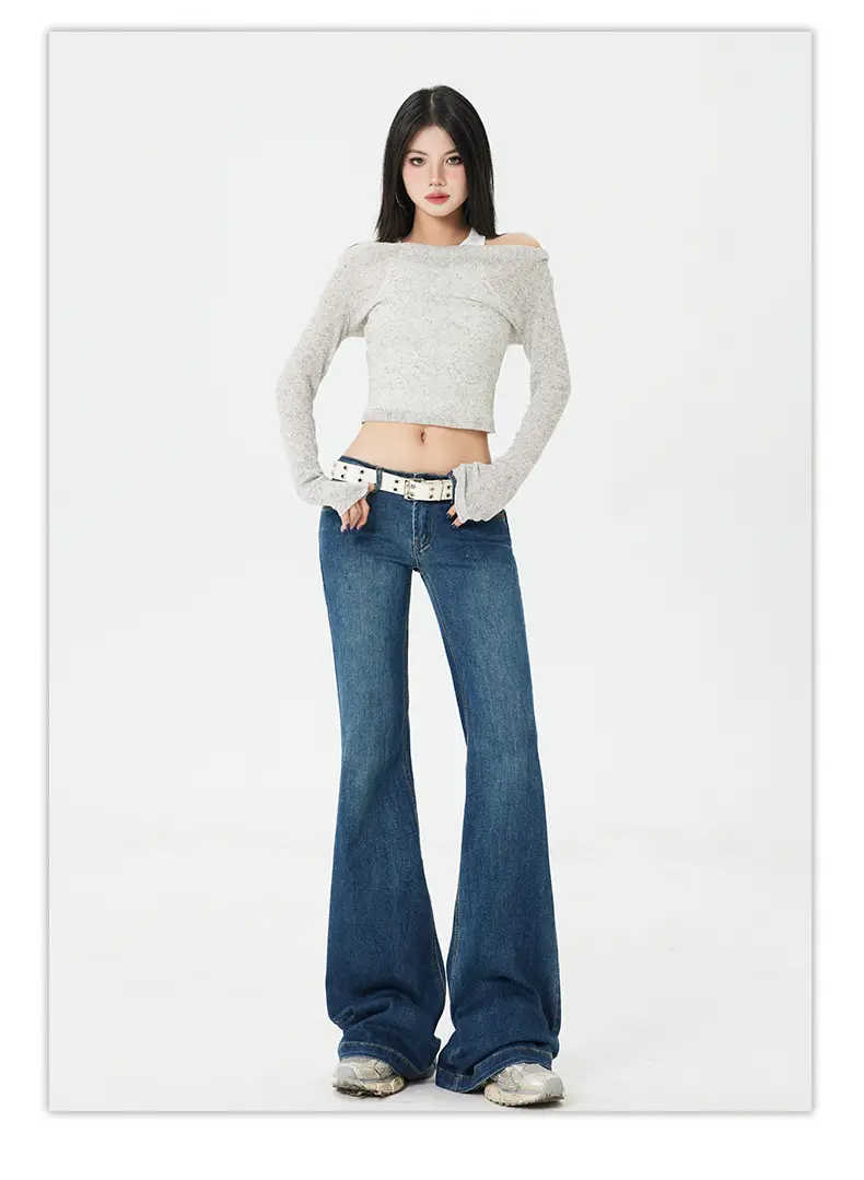Dark Blue Flared Jeans for Women New Autumn Low Rise Slim Fit — feature 12