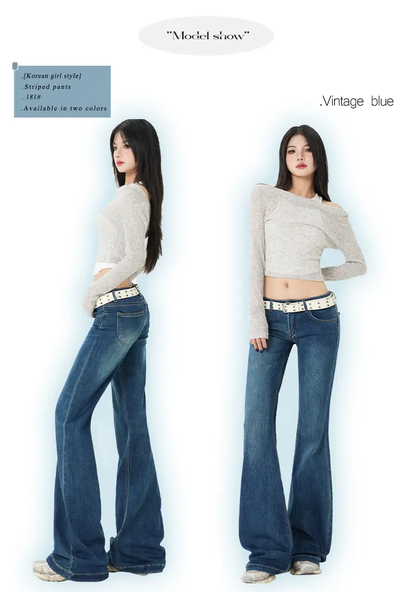 Dark Blue Flared Jeans for Women New Autumn Low Rise Slim Fit — feature 5