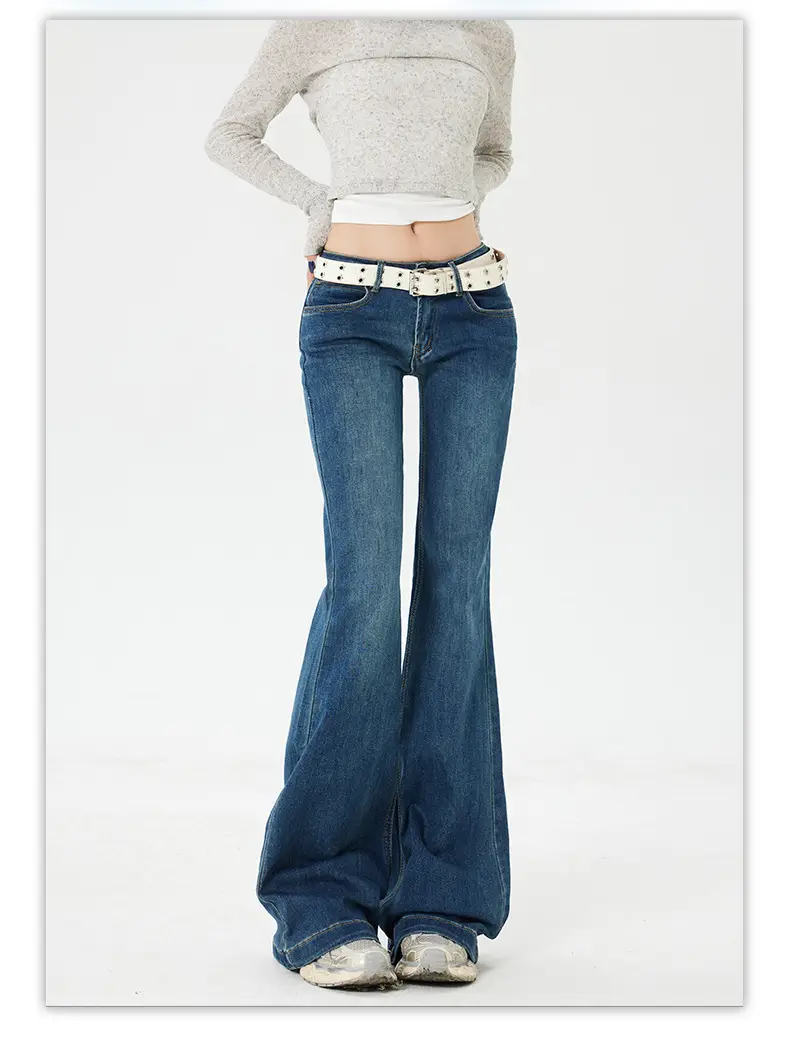 Dark Blue Flared Jeans for Women New Autumn Low Rise Slim Fit — feature 6