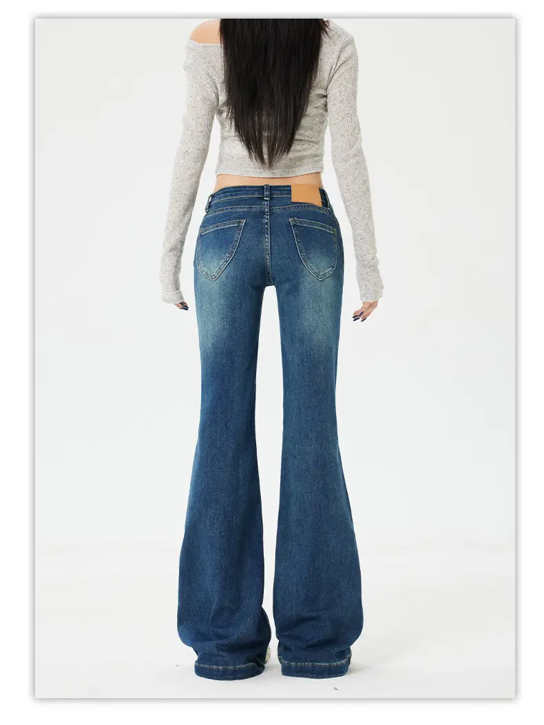 Dark Blue Flared Jeans for Women New Autumn Low Rise Slim Fit — feature 7