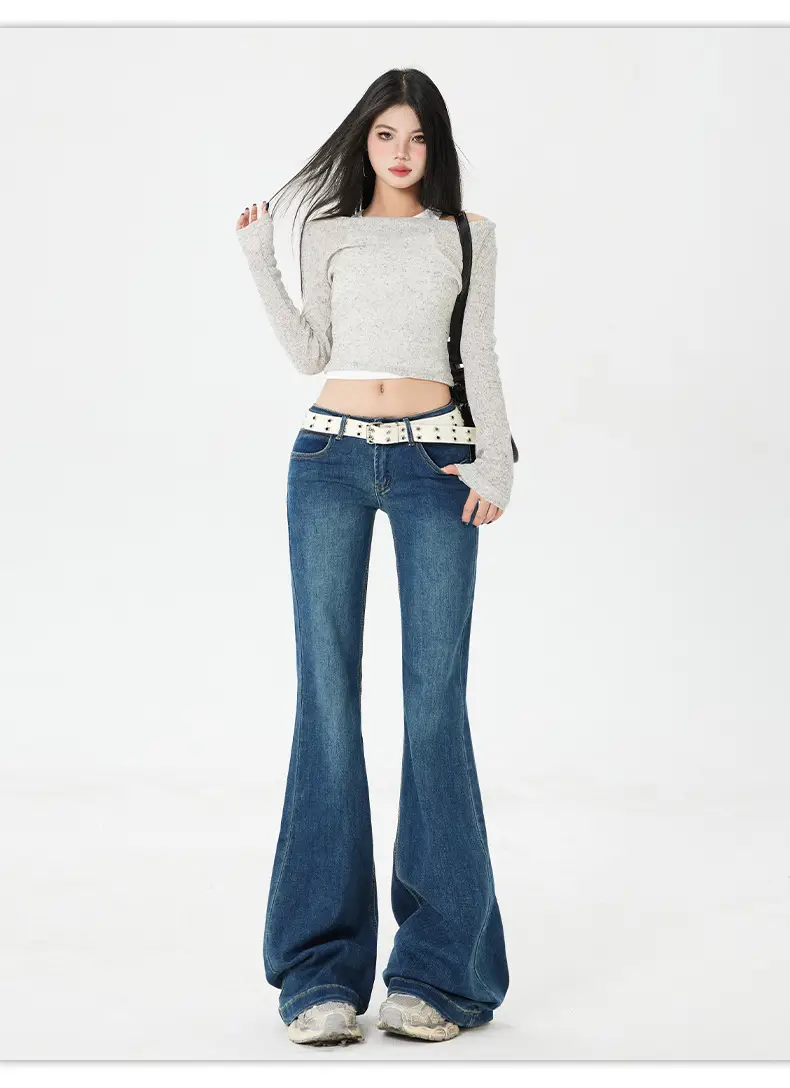 Dark Blue Flared Jeans for Women New Autumn Low Rise Slim Fit — feature 8