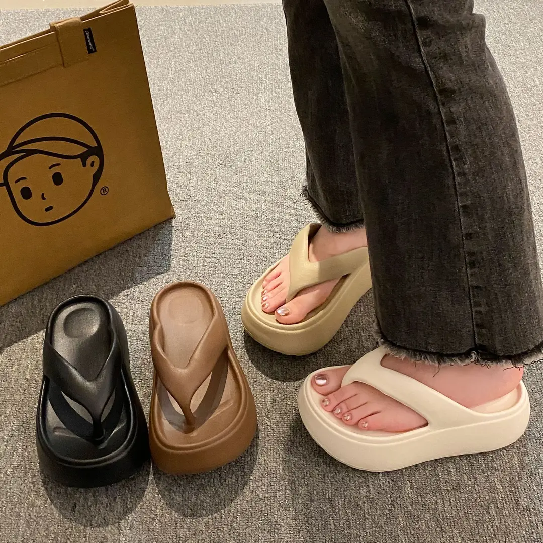 Heightening Thick-Soled Flip-Flops for Women in Summer Eva with a Sense of Stepping on for Outer Wear Non-Slip Bathing Home Beach Flip-Flops - Image 6
