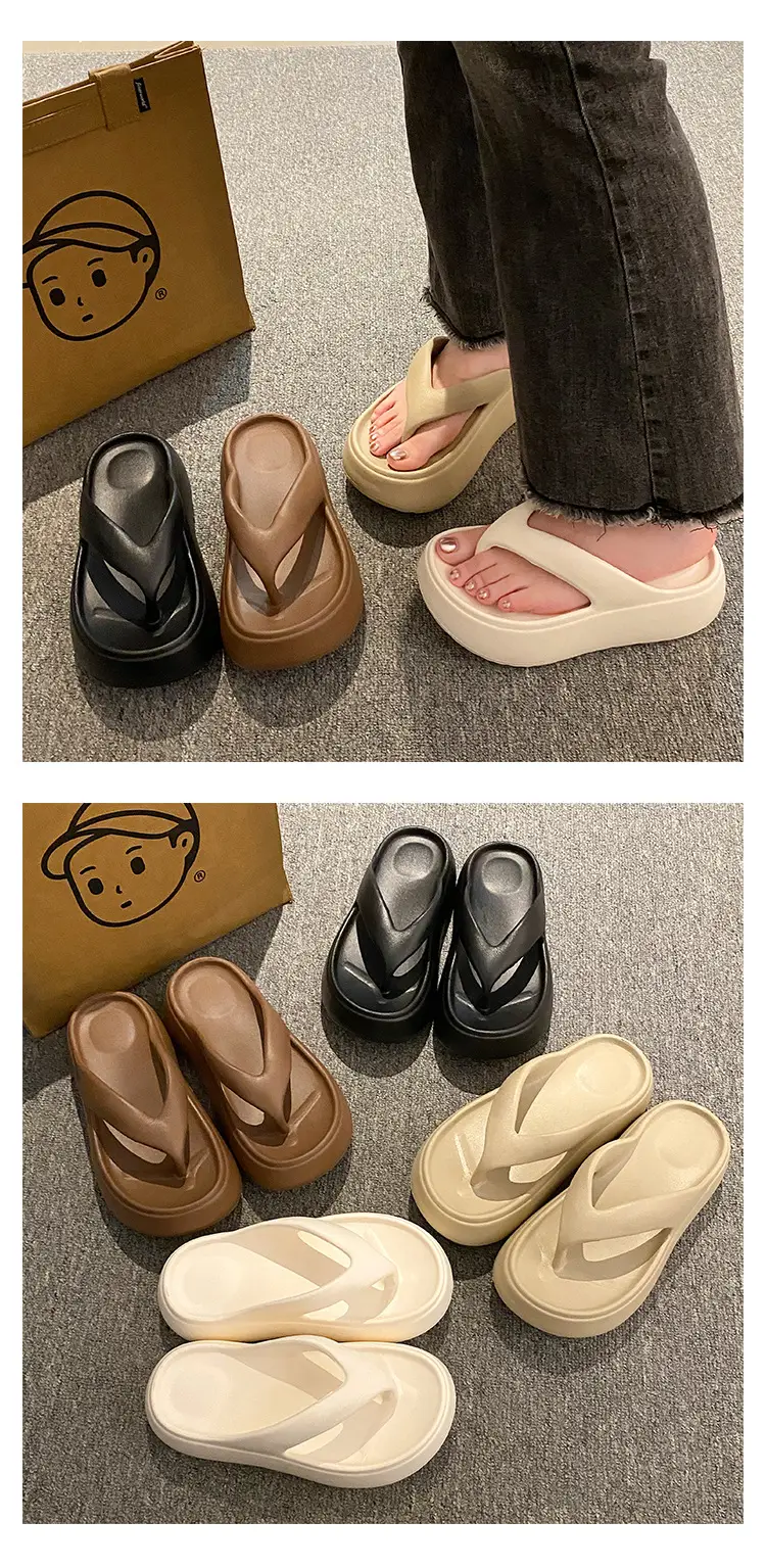 Heightening Thick-Soled Flip-Flops for Women in Summer Eva with a Sense of Stepping on for Outer Wear Non-Slip Bathing Home Beach Flip-Flops — feature 1