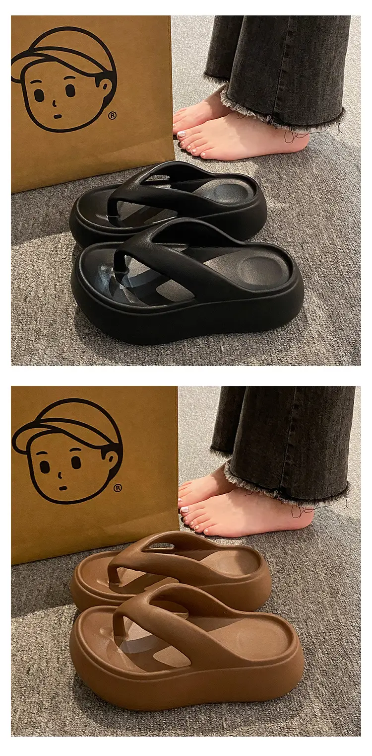 Heightening Thick-Soled Flip-Flops for Women in Summer Eva with a Sense of Stepping on for Outer Wear Non-Slip Bathing Home Beach Flip-Flops — feature 2