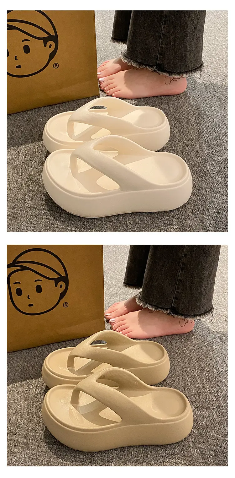 Heightening Thick-Soled Flip-Flops for Women in Summer Eva with a Sense of Stepping on for Outer Wear Non-Slip Bathing Home Beach Flip-Flops — feature 3