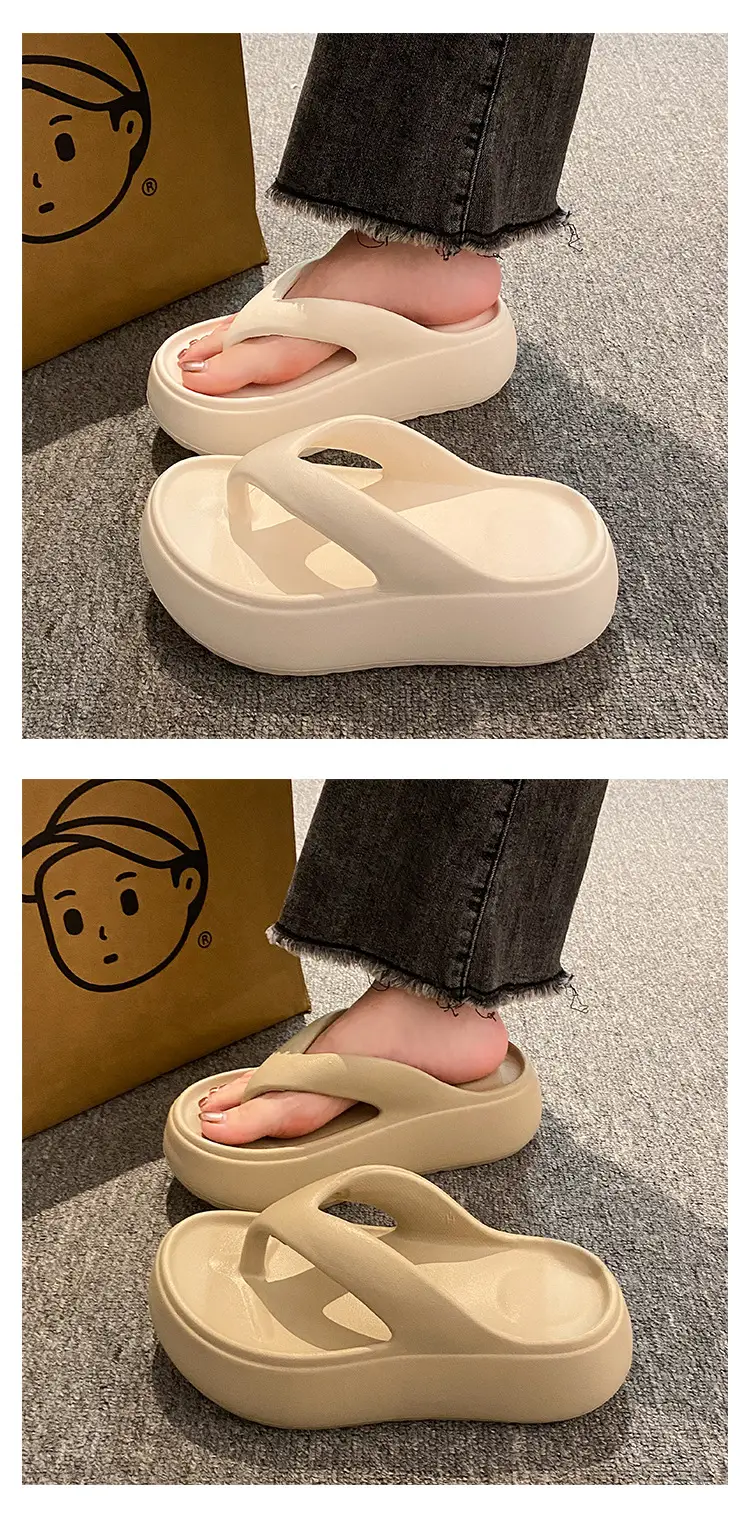 Heightening Thick-Soled Flip-Flops for Women in Summer Eva with a Sense of Stepping on for Outer Wear Non-Slip Bathing Home Beach Flip-Flops — feature 5