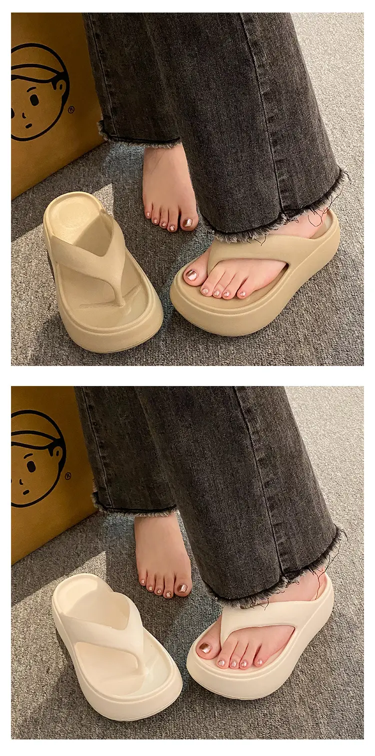 Heightening Thick-Soled Flip-Flops for Women in Summer Eva with a Sense of Stepping on for Outer Wear Non-Slip Bathing Home Beach Flip-Flops — feature 6