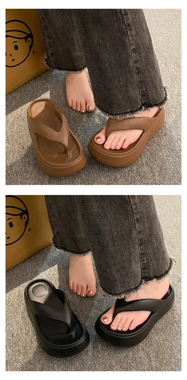 Heightening Thick-Soled Flip-Flops for Women in Summer Eva with a Sense of Stepping on for Outer Wear Non-Slip Bathing Home Beach Flip-Flops — feature 7