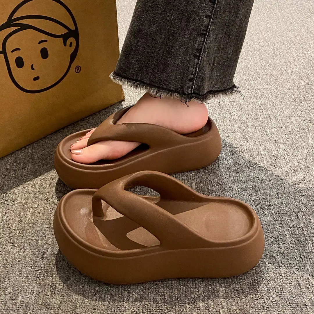 Heightening Thick-Soled Flip-Flops for Women in Summer Eva with a Sense of Stepping on for Outer Wear Non-Slip Bathing Home Beach Flip-Flops - Image 3