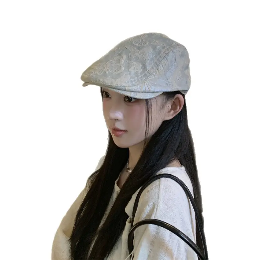Women Retro Bow Print Hat Forward Spring Autumn Large Circumference - Image 7