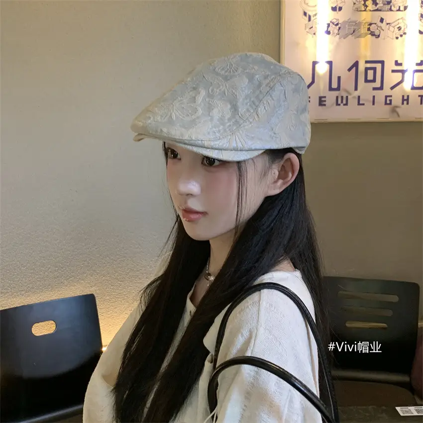 Women Retro Bow Print Hat Forward Spring Autumn Large Circumference — feature 7