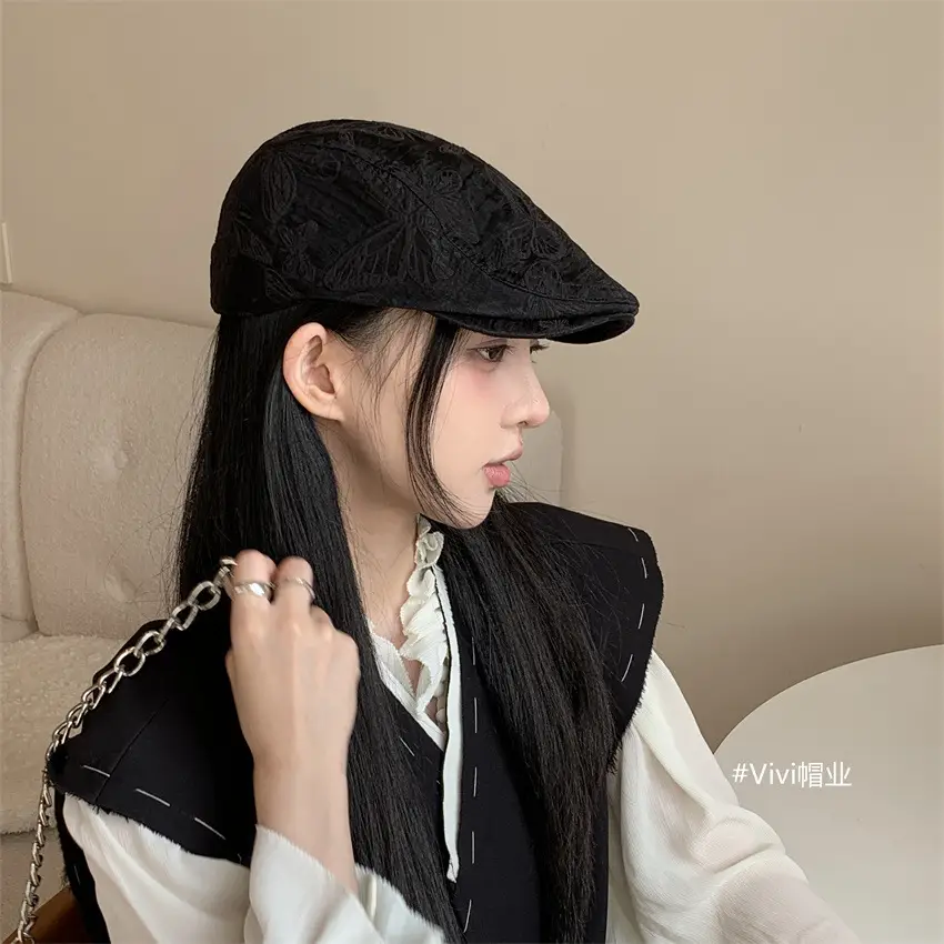 Women Retro Bow Print Hat Forward Spring Autumn Large Circumference — feature 8