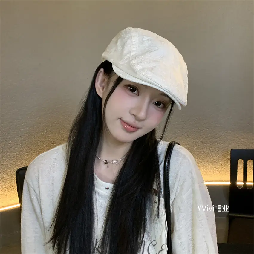 Women Retro Bow Print Hat Forward Spring Autumn Large Circumference — feature 9