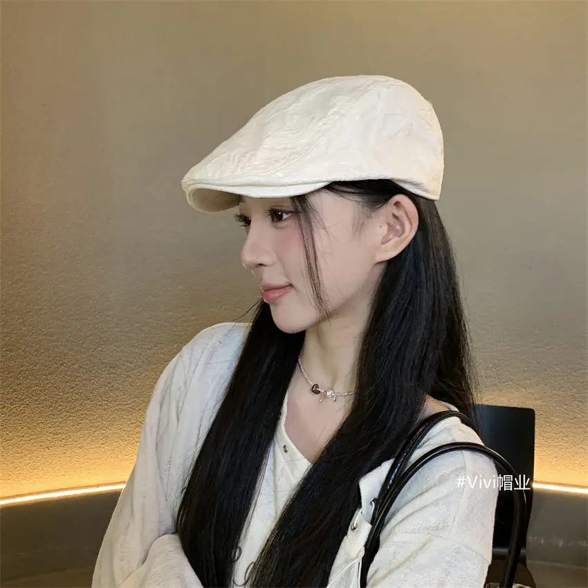 Women Retro Bow Print Hat Forward Spring Autumn Large Circumference - Image 2
