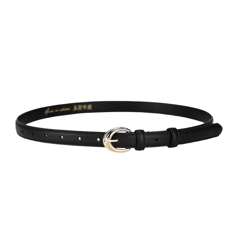 Women Genuine Leather Belt with Gold Buckle