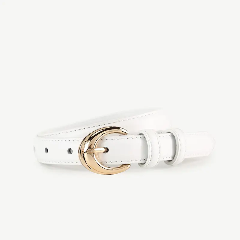 Women Genuine Leather Belt with Gold Buckle