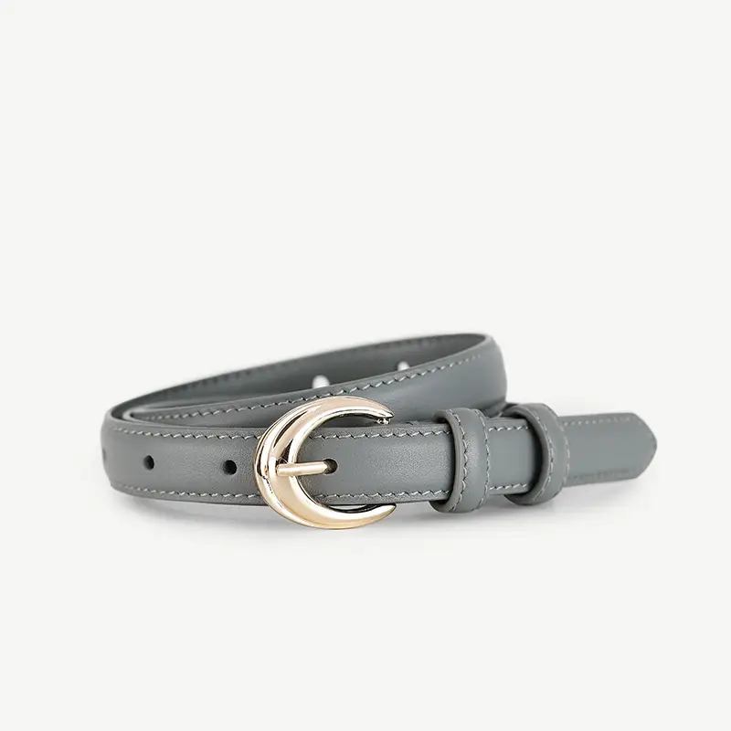Women Genuine Leather Belt with Gold Buckle