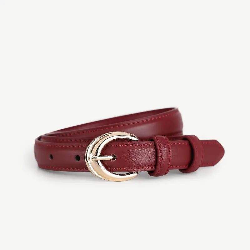 Women Genuine Leather Belt with Gold Buckle