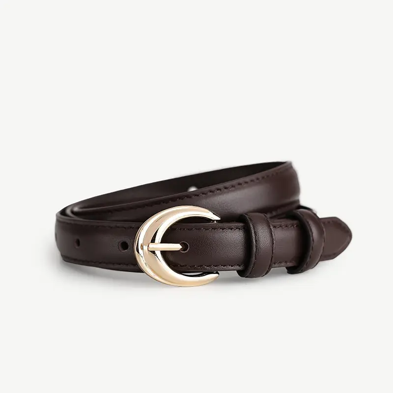 Women Genuine Leather Belt with Gold Buckle
