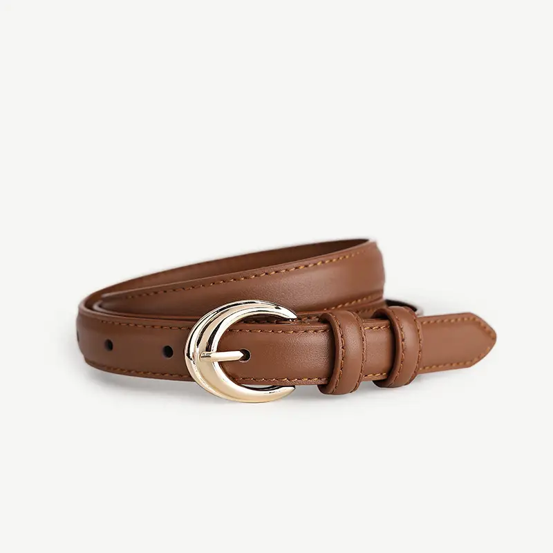 Women Genuine Leather Belt with Gold Buckle