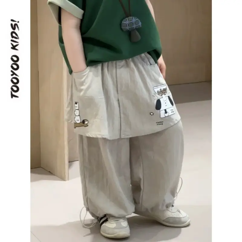 Kids Korean Short Sleeve T-Shirt Set Green Gray 2025 - Image 2