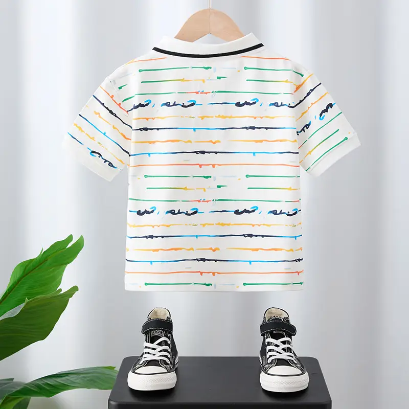 Boys T-Shirt Kids Summer Half Sleeve Striped White