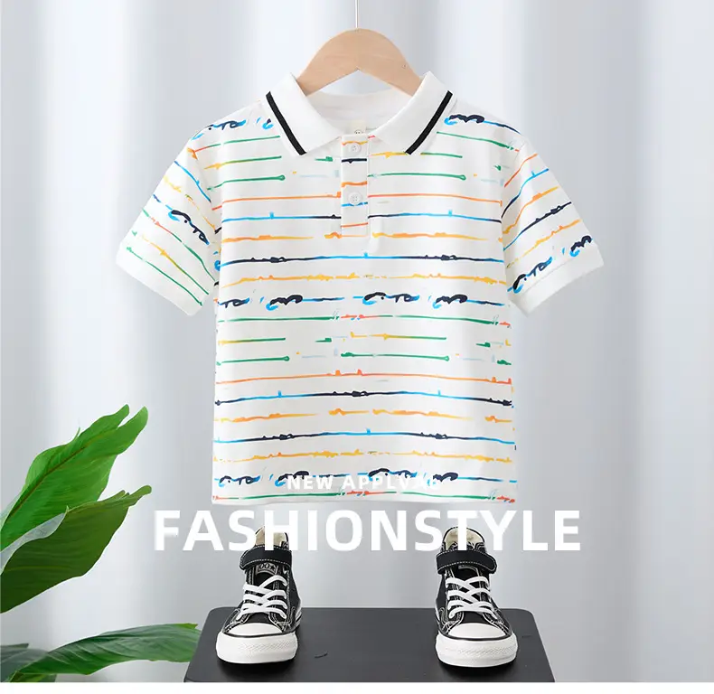 Boys T-Shirt Kids Summer Half Sleeve Striped White — feature 1