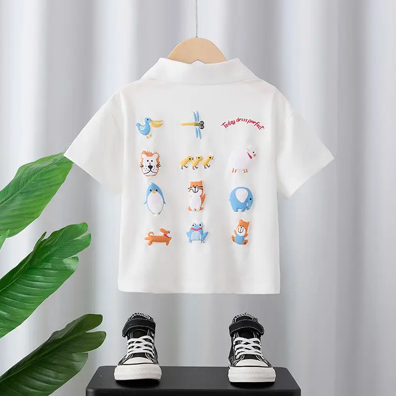 White Korean Style Boys Polo Shirt Summer 2025 - Image 2