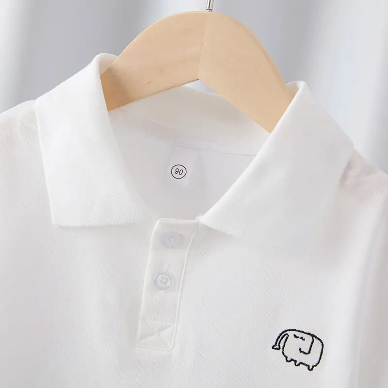 White Korean Style Boys Polo Shirt Summer 2025 - Image 3