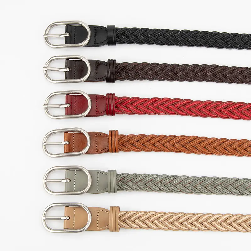 Red Braided Leather Belt for Girls with Silver Buckle - Image 8