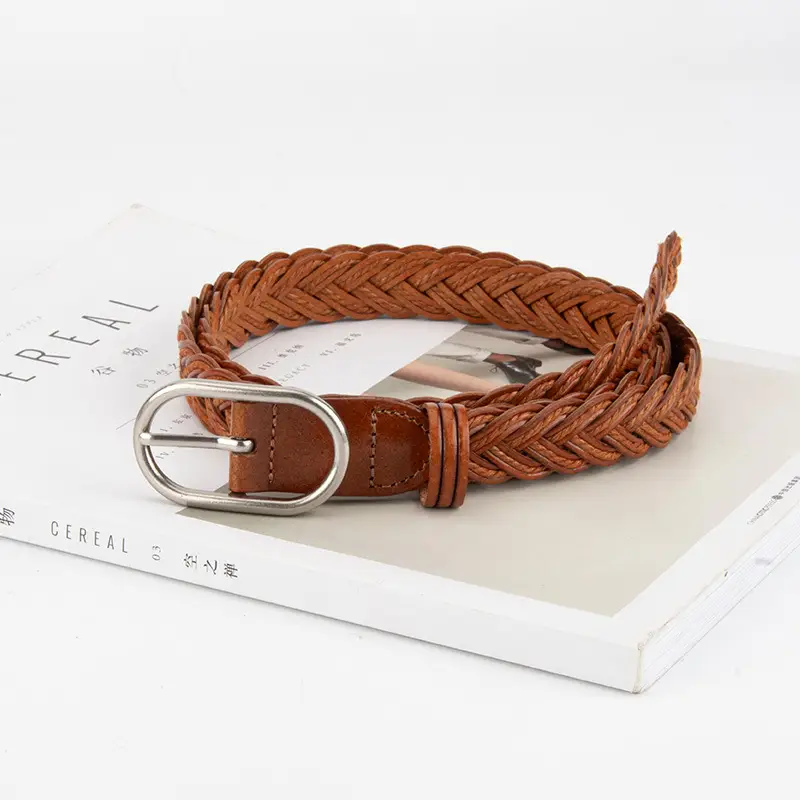Red Braided Leather Belt for Girls with Silver Buckle - Image 9