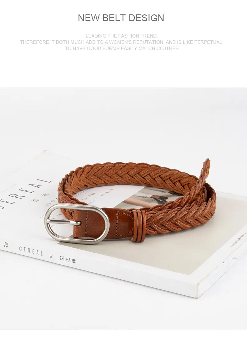 Red Braided Leather Belt for Girls with Silver Buckle — feature 10