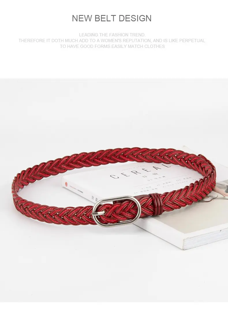 Red Braided Leather Belt for Girls with Silver Buckle — feature 15