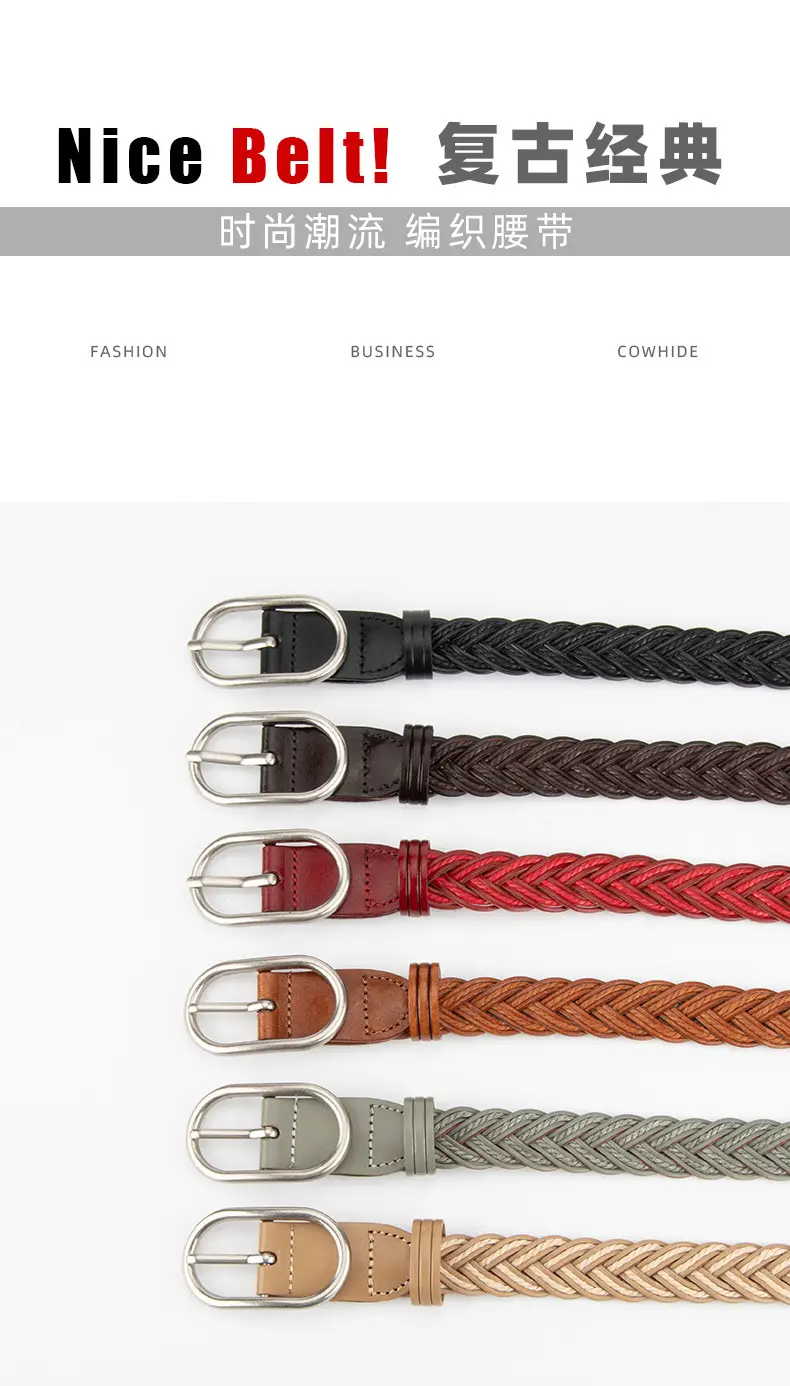 Red Braided Leather Belt for Girls with Silver Buckle — feature 3