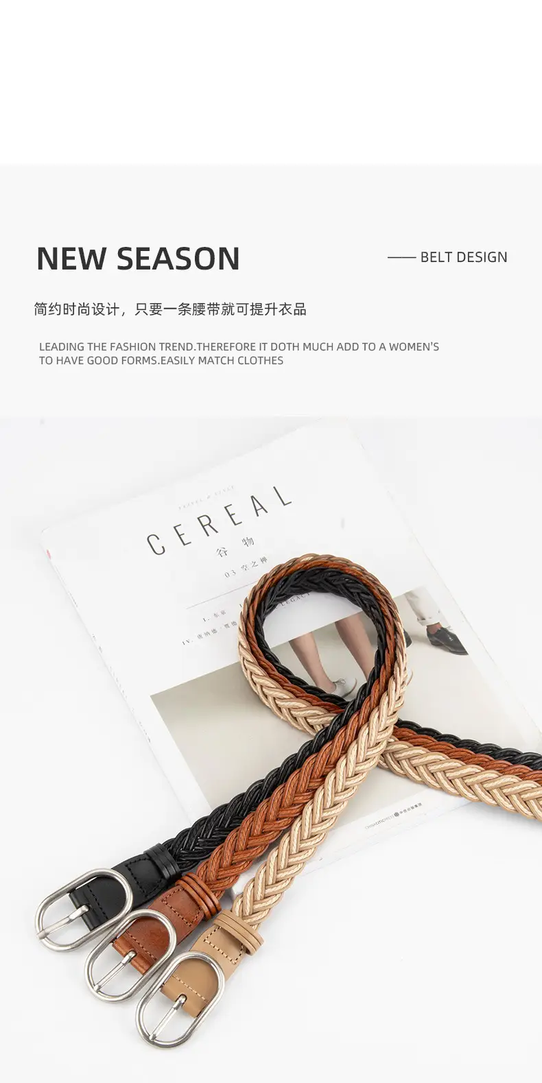 Red Braided Leather Belt for Girls with Silver Buckle — feature 4