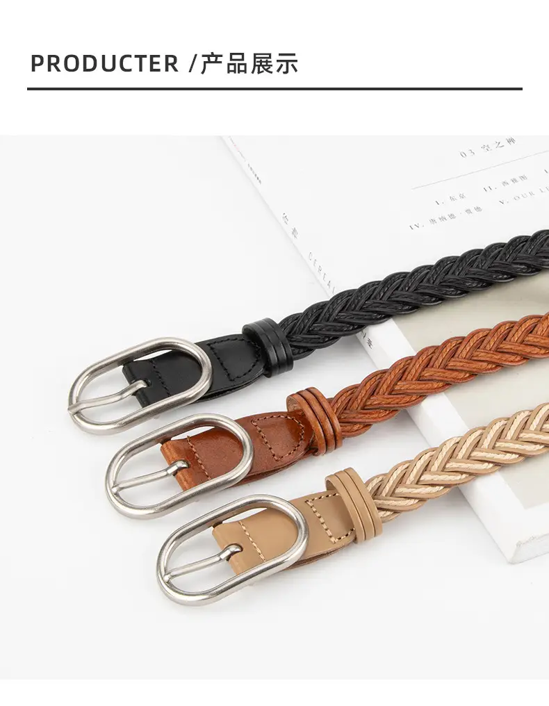 Red Braided Leather Belt for Girls with Silver Buckle — feature 9