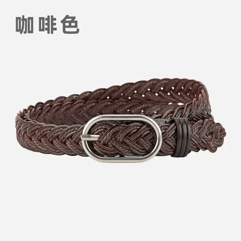 Red Braided Leather Belt for Girls with Silver Buckle - Image 3
