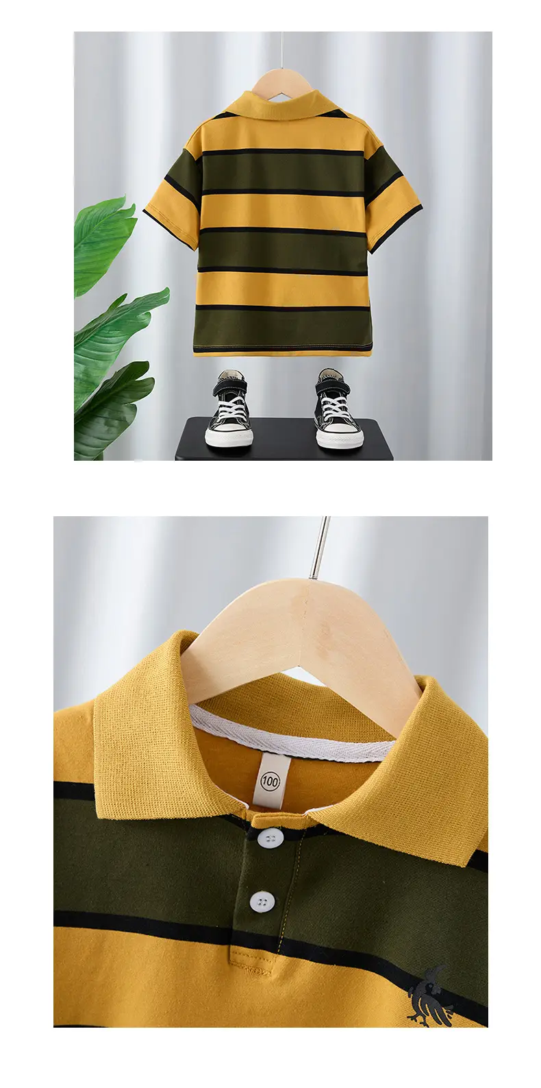 Men Striped Polo Shirt Yellow Green Boys — feature 6