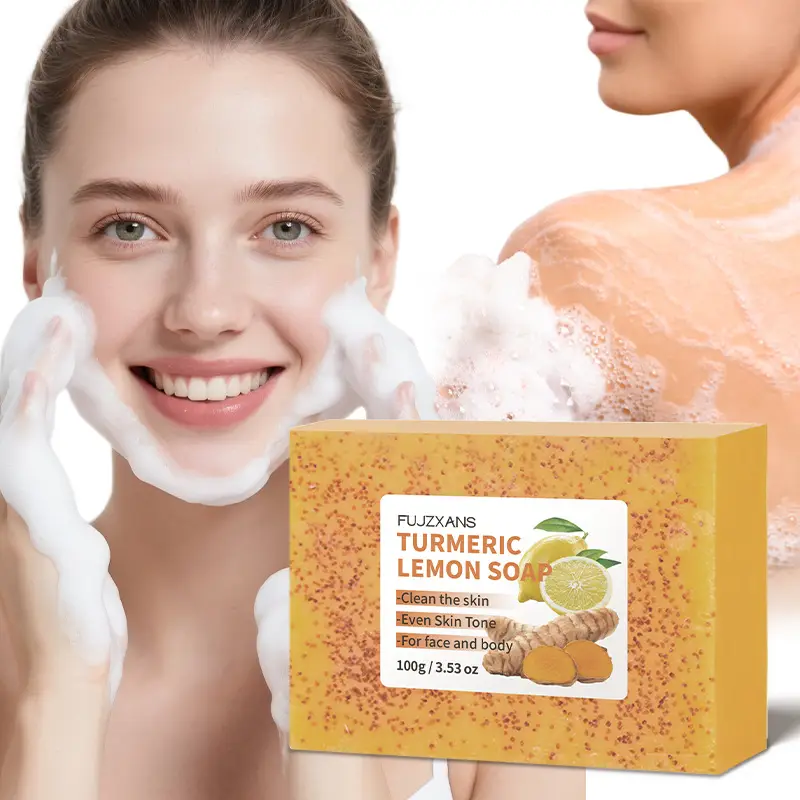 European and American Tk Turmeric Lemon Soap 100g Deep Cleansing and Moisturizing Facial Cleanser Lemon Turmeric Kojic Acid Soap — feature 3