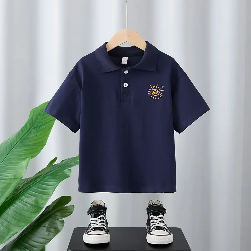 Boys Navy Polo Shirt with Sun Embroidery