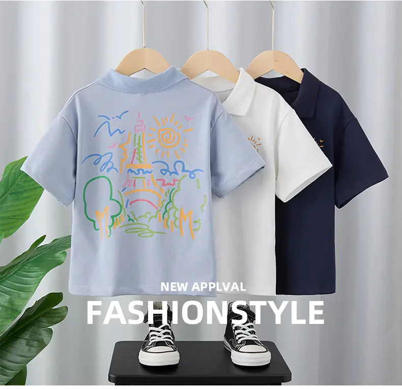 Boys Navy Polo Shirt with Sun Embroidery — feature 1