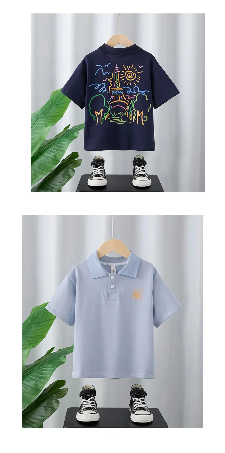 Boys Navy Polo Shirt with Sun Embroidery — feature 7