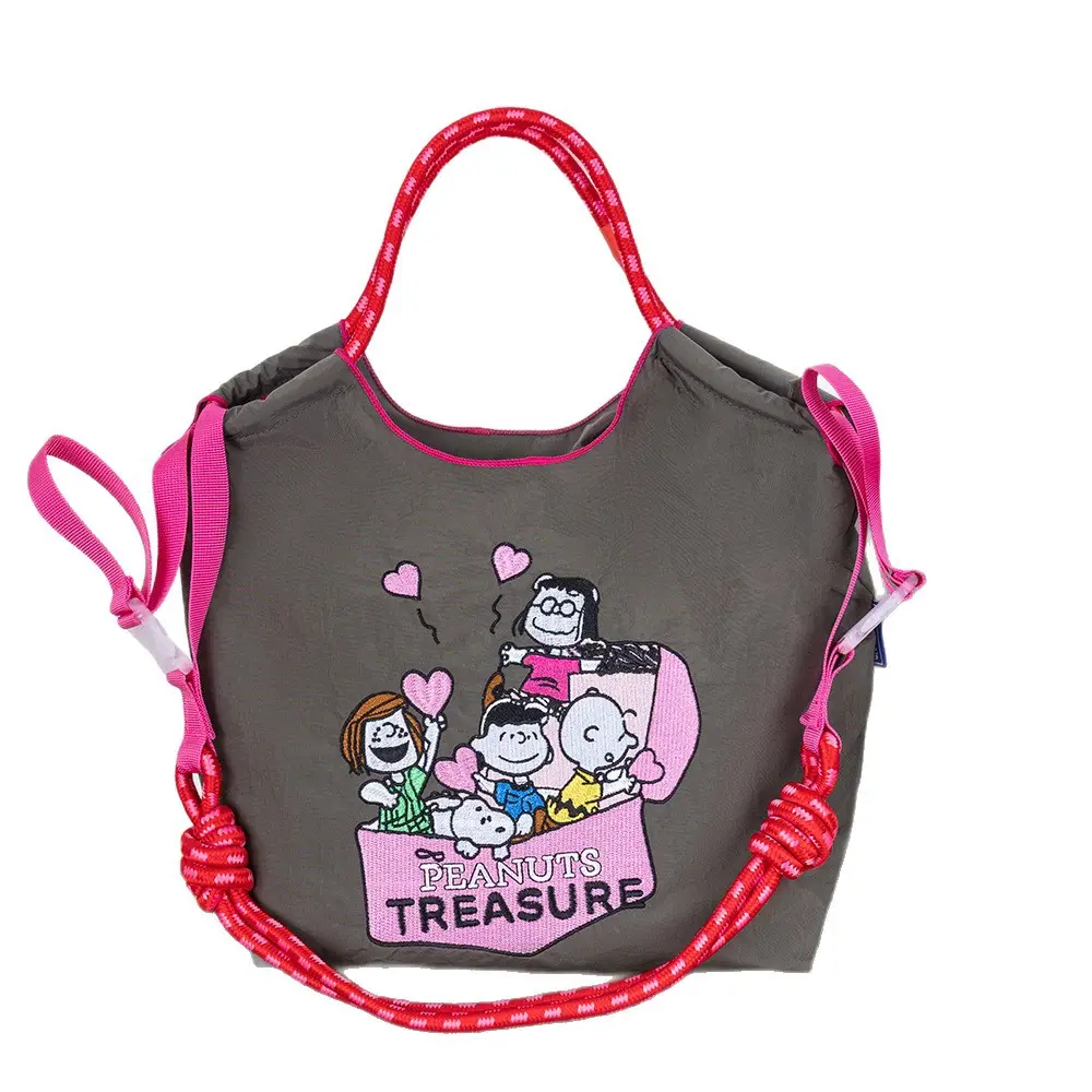 Women's Cartoon Print Shoulder Tote Bag Grey Pink