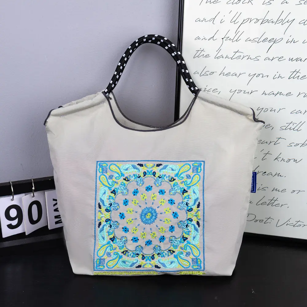 Women's Cartoon Print Shoulder Tote Bag Grey Pink