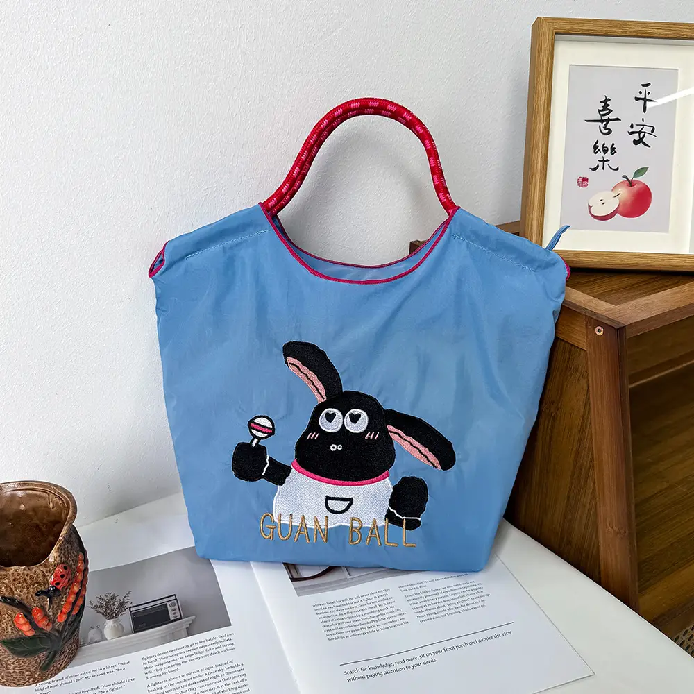 Women's Cartoon Print Shoulder Tote Bag Grey Pink