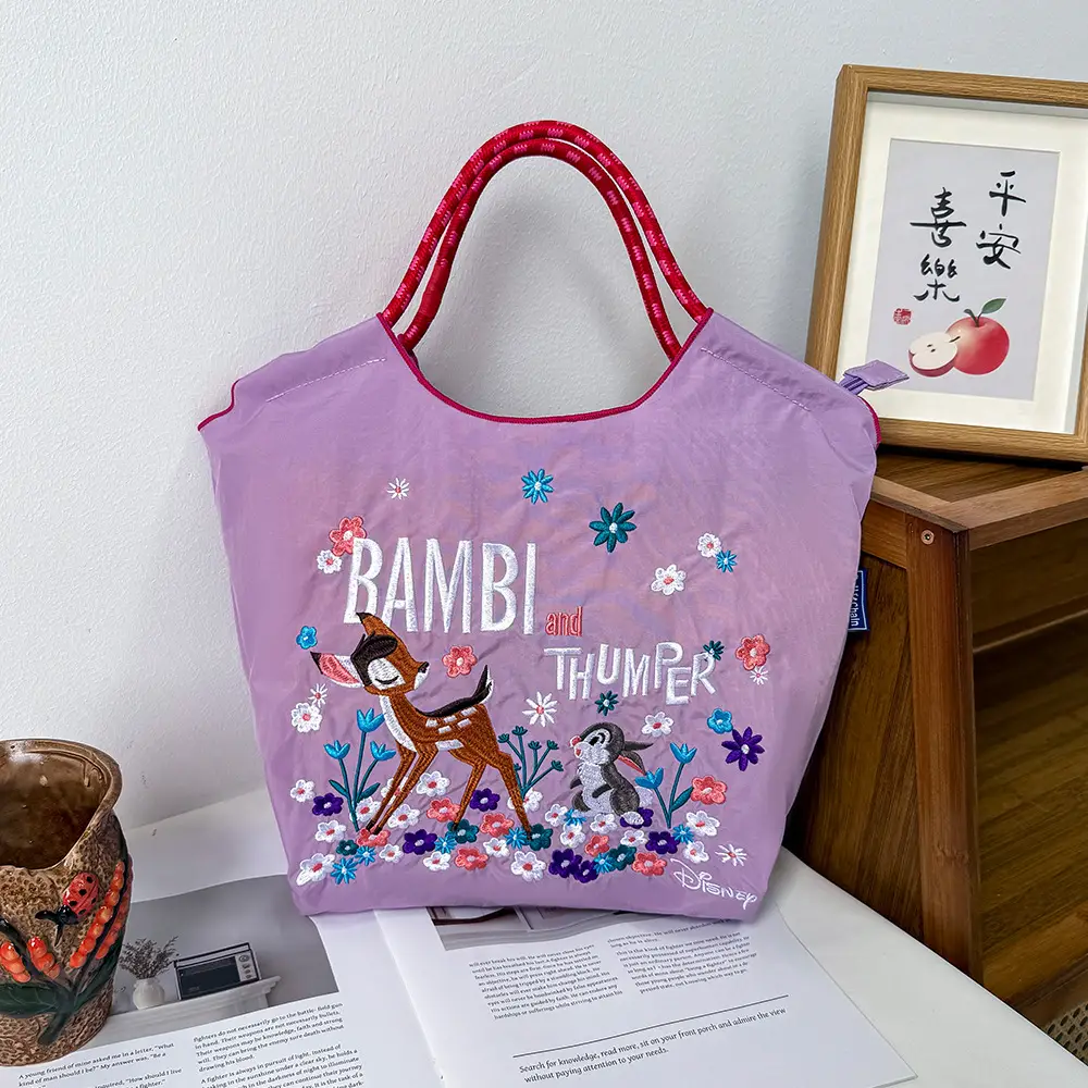 Women's Cartoon Print Shoulder Tote Bag Grey Pink