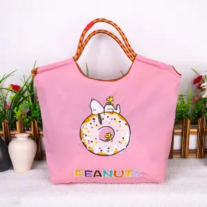 Women's Cartoon Print Shoulder Tote Bag Grey Pink