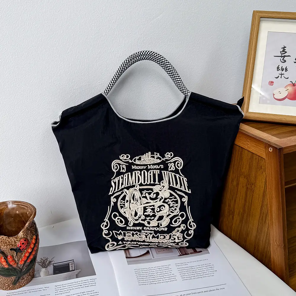 Women's Cartoon Print Shoulder Tote Bag Grey Pink