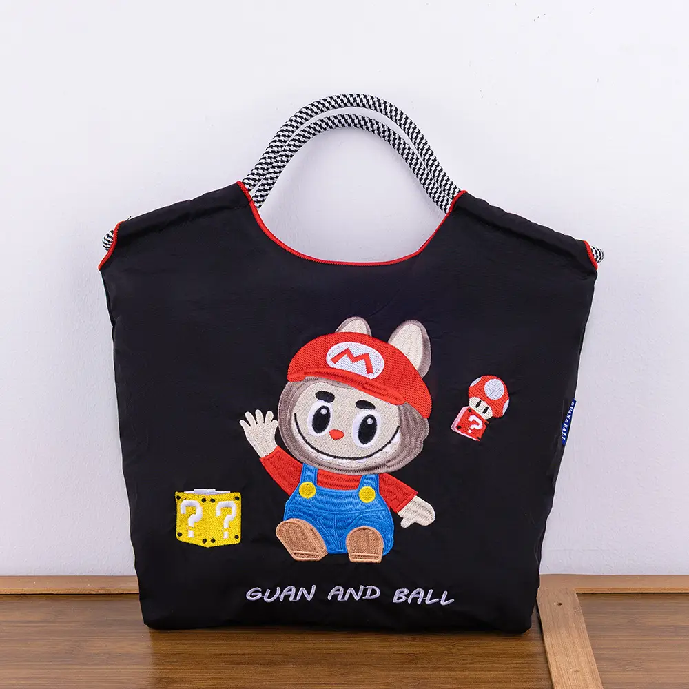 Women's Cartoon Print Shoulder Tote Bag Grey Pink