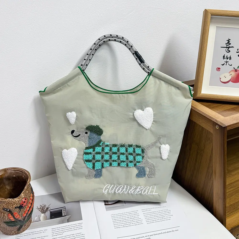 Women's Cartoon Print Shoulder Tote Bag Grey Pink